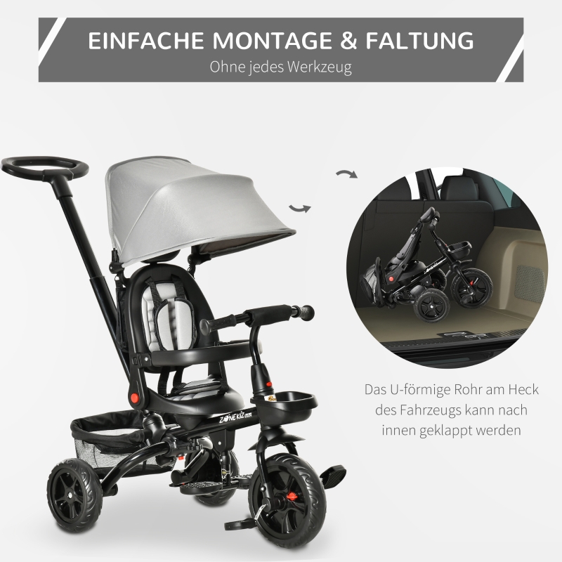 Dreirad mit Schubstange drehbarer Sitz 4-in-1 Kinderdreirad klappbar 