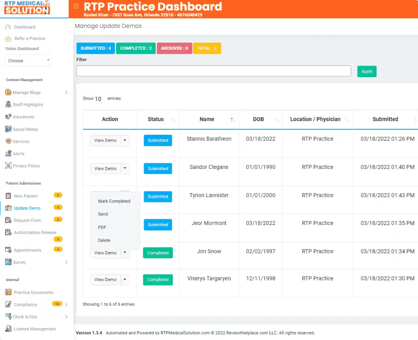 RTP Practice Management Software Solution Dashboard RTP Practice Management Software Solution Dashboard