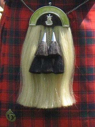 Sutherland Semi Sporran Fur Plain Leather Flap Scottish Clan Crest 