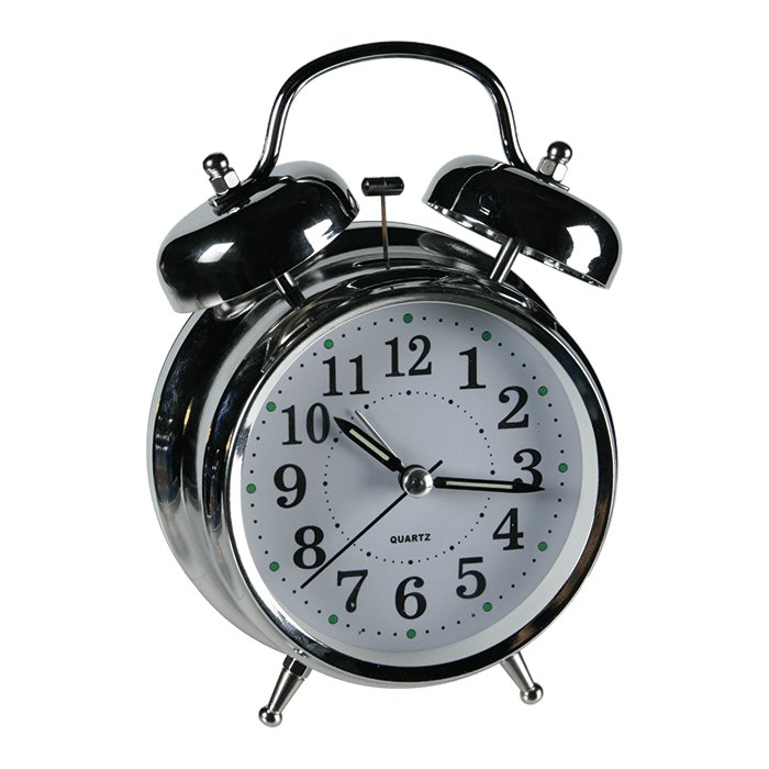 RETRO Glockenwecker CHROM mit Quarzlaufwerk ANALOG bateriebetrieben      79-3073 