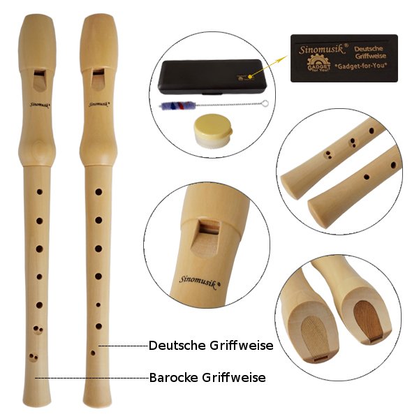 C-Sopran Schüler Blockflöte Kunststoff Plastik Flöte Barock 2teilig Etui Schwarz 