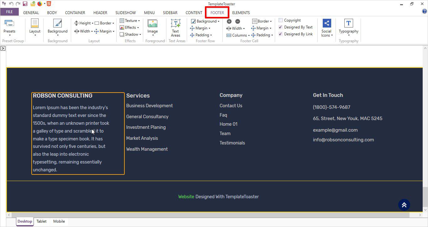 TemplateToaster Style Footer Options TemplateToaster Style Footer Options