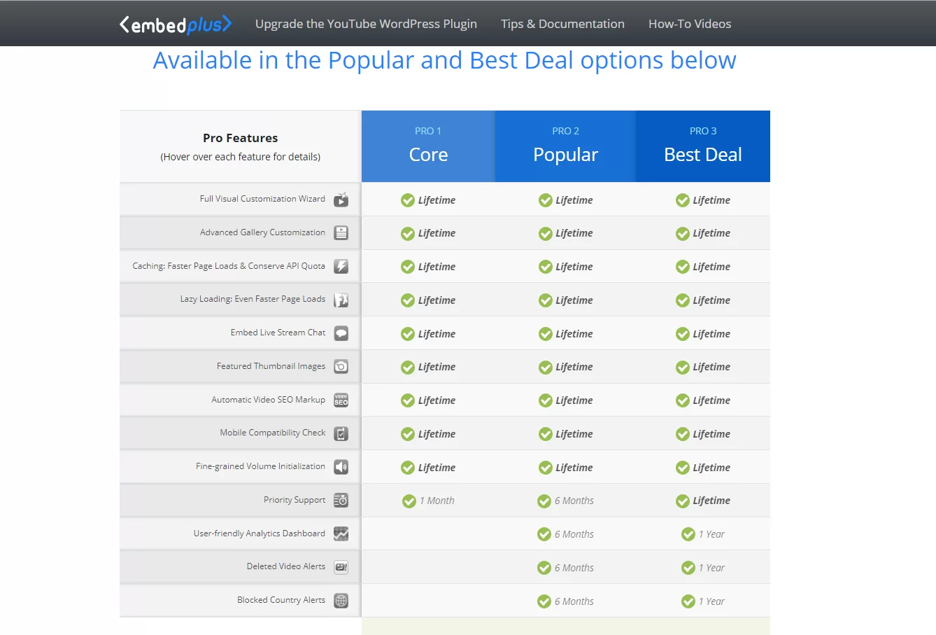 YouTube Embed Plus Plugin Pricing Plans