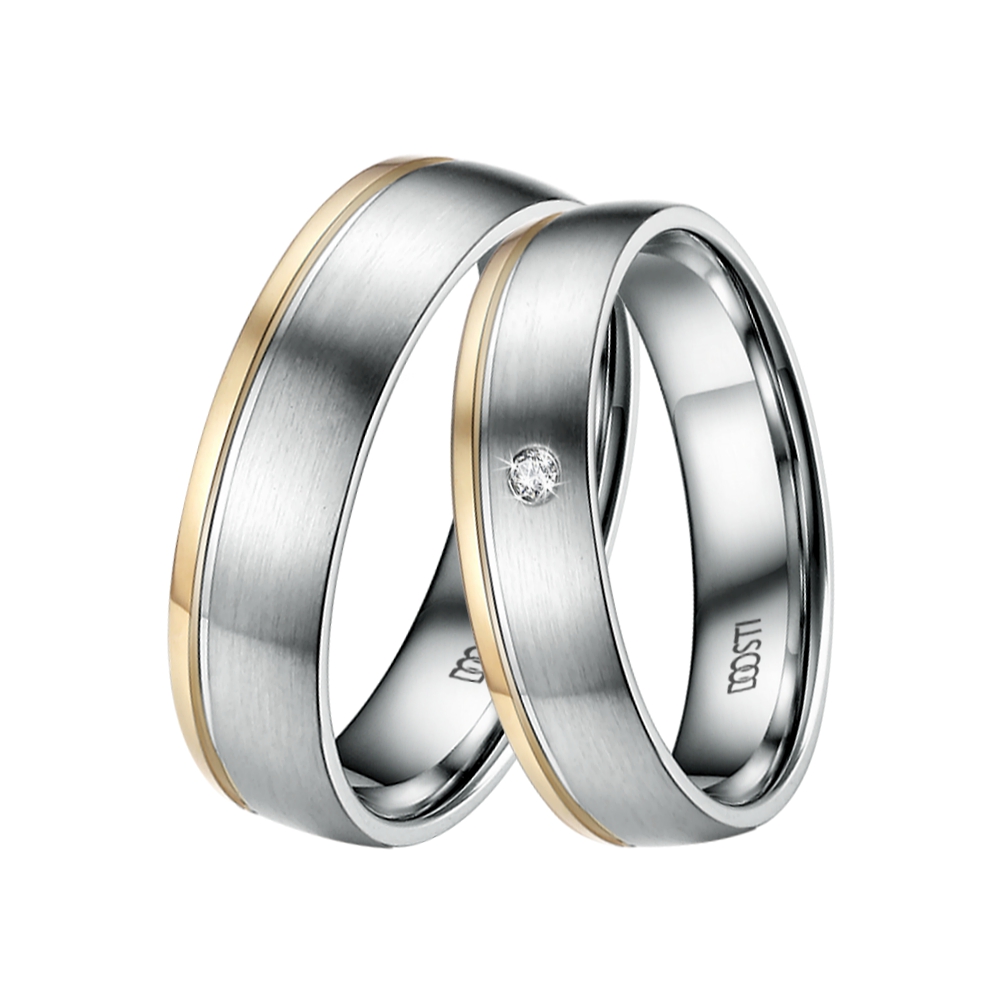 Bicolor Trauringe585 Eheringe mit quadratischer Form und Brillanten 