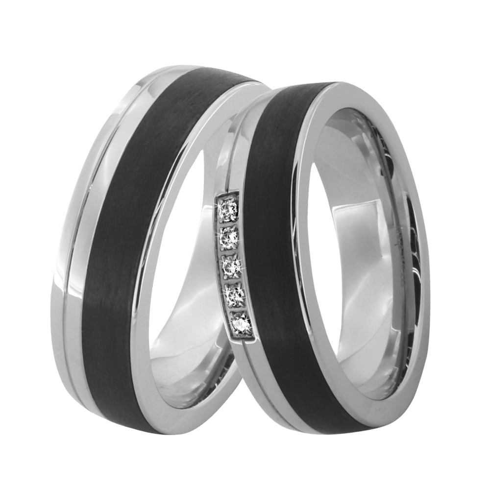 Wolfram Carbon Verlobungsring Freundschaftsring Ehering mit Innen Gravur 34070 