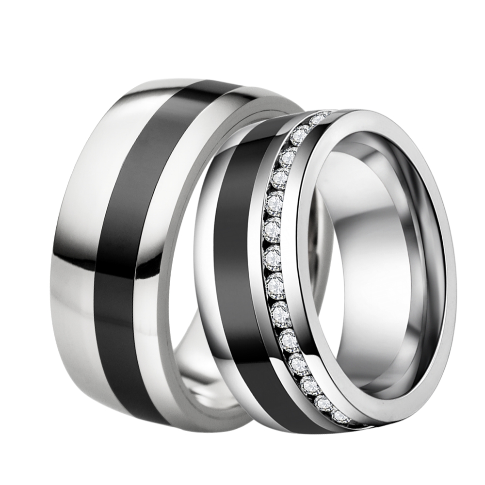 Herren  Edelstahl Ring Spikes Silber Schwarz Str Steel Freundschaft Partnerring 