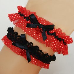 Braut Hochzeit Junggesellinnenabschied Rot Strumpfband mit Schwarz Rose Schleife 